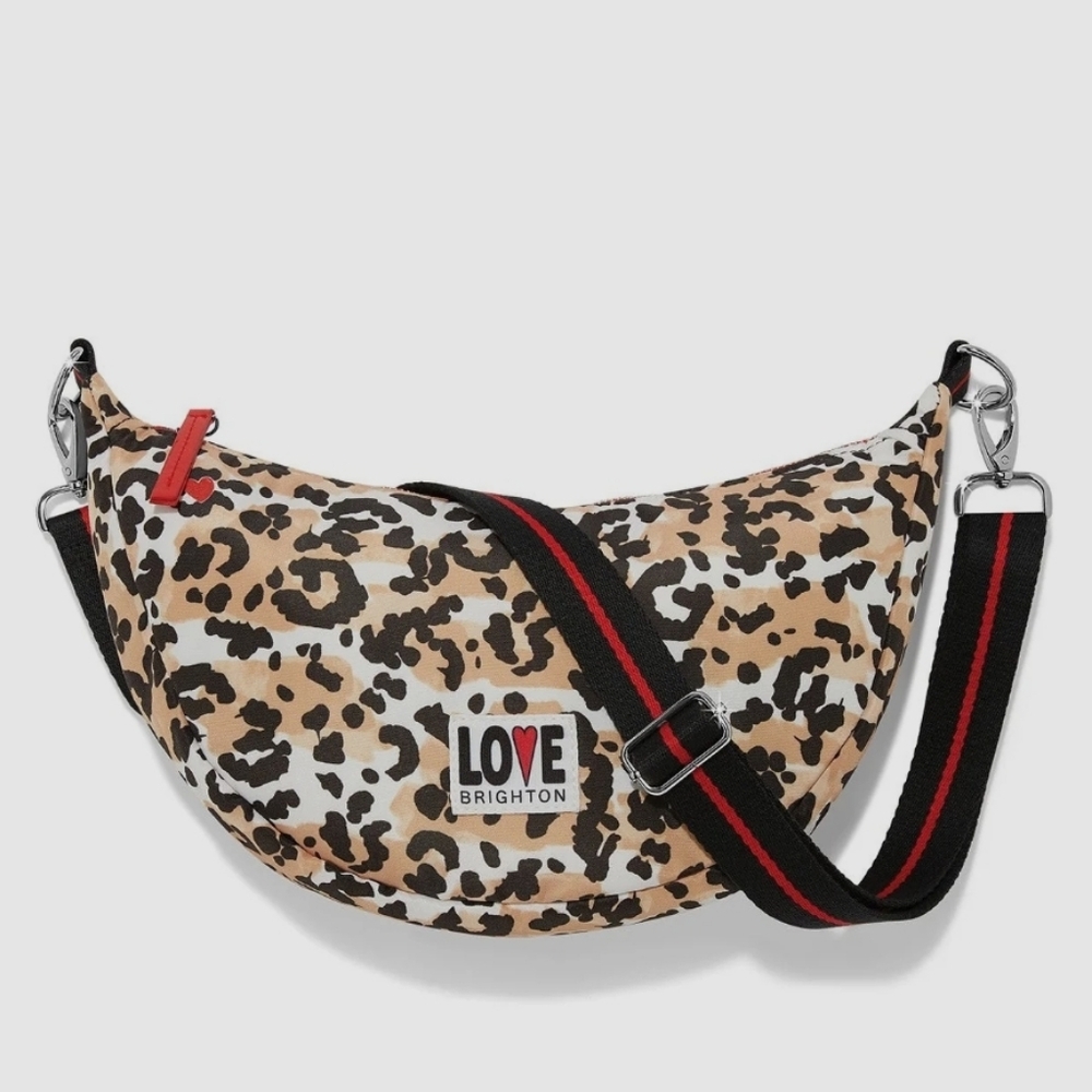 ☆NWT Brighton Spotted Love Swing Bag Leopard Print Crescent Shoulder ADJ Strap